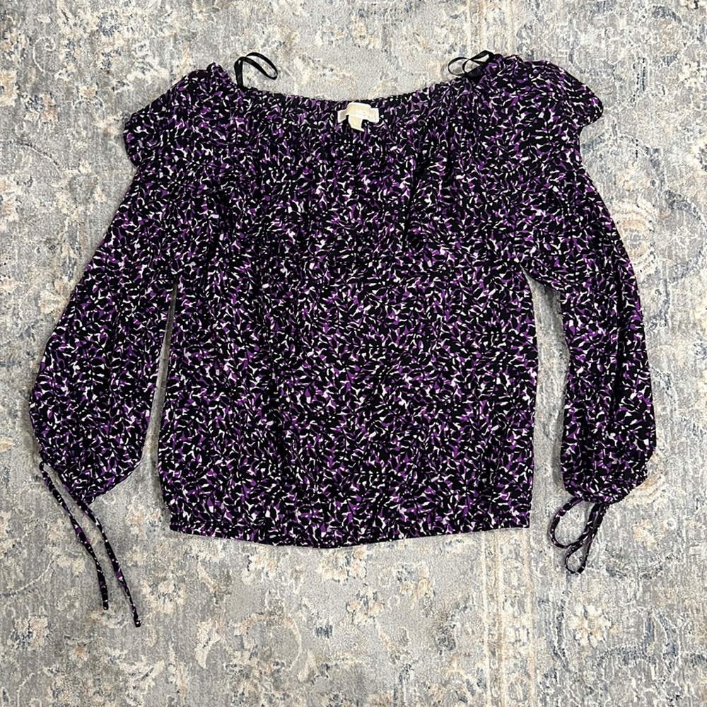 Michael Kors Purple Patterned Ruffled Shirt- S